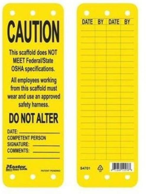 Xtreme Tough Yellow – Caution Scaffolding Tag - [MA-S4701] - (DISC-W)