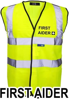 picture of Value First Aider Printed Front and Back in Black - Yellow Hi Visibility Vest - ST-35241-FA2