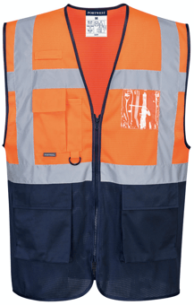 Picture of Portwest - C377 - Hi-Vis Two Tone MeshAir Orange/Navy Executive Vest - PW-C377ONR - (DISC-R)