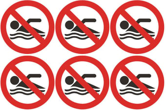 picture of Safety Labels - No Swimming Symbol (24 pack) 6 to Sheet - 75mm dia - Self Adhesive Vinyl - [IH-SL12-SAV]