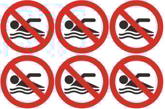 picture of Safety Labels - No Swimming Symbol (24 pack) 6 to Sheet - 75mm dia - Self Adhesive Vinyl - [IH-SL12-SAV]