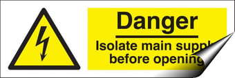 picture of Danger Isolate Main Supply Before Opening Sign LARGE - 600 x 200Hmm - Self Adhesive Vinyl - [AS-WA25-SAV]