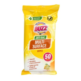 picture of Buzz Multi Surface Anti Bac Wipes Lemon - 50 Pack - [OTL-324254]