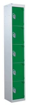 picture of Standard Locker - 5 Compartment - Green Doors - 1800H x 300W x 300D mm - [QM-LS1830305GXX]