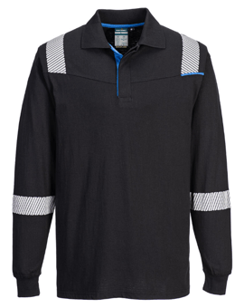 Picture of Portwest FR711 - WX3 Flame Resistant Long Sleeve Polo Black - PW-FR711BKR