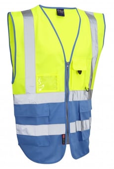 Picture of Hi-Vis Yellow/Deep Sky Blue Superior Waistcoat - Generous Size - LE-W11-Y/DS