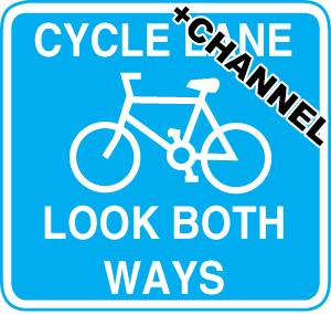 Picture of Cycle Signs - Cycle Lane Look Both Ways With Fixing Channel - FIXING CLIPS REQUIRED - Class 1 Ref BSEN 12899-1 2001 - 700 x 510Hmm - Reflective - 3mm Aluminium - [AS-TR142C-ALU]