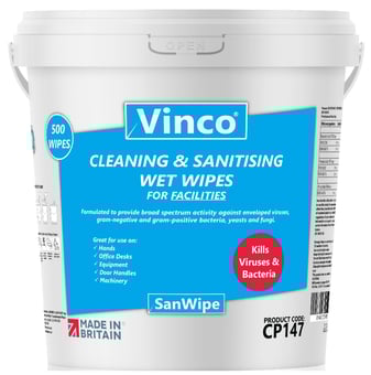 picture of Vinco-SanWipe Cleaning & Sanitising Wipes For Facilities - 500 White Wipes - [HCI-CP147]