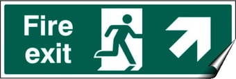 picture of Fire Exit Arrow Pointing North East Sign - 400 x 150Hmm - Self Adhesive Vinyl - [AS-SA9-SAV]