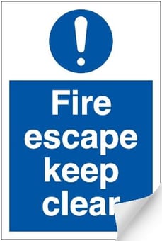 picture of Fire Escape Keep Clear Sign LARGE - 400 x 600Hmm - Self Adhesive Vinyl - [AS-MA26-SAV]