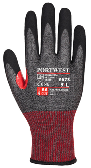 Picture of Portwest A673 CS AHR18 Nitrile Foam Cut Resistant Gloves Black - PW-A673K8R