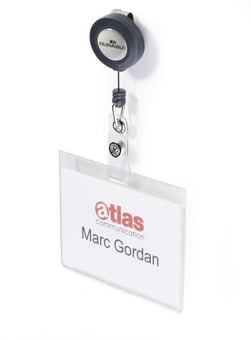 Picture of Durable Name Badge with Badge Reel - 60 x 90mm - Transparent - Pack of 10 - [DL-813819]