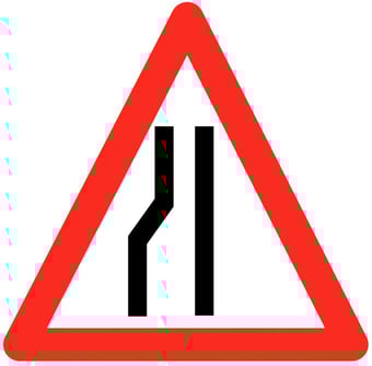Picture of Temporary Traffic Signs - Road Narrows Left - Class 2 Ref BS873 - 600mm Tri. - Reflective - 1mm Aluminium - [AS-ZT12L-ALU]