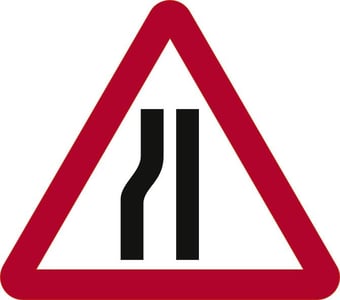 Picture of Spectrum Road Narrows Nearside - Classic Roll Up Traffic Sign 600mm Tri - [SCXO-CI-14123]