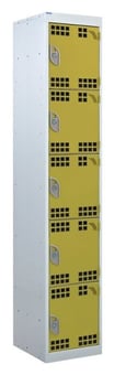 picture of QMP Tool Charging Locker - Perforated Door - Standard Plug - 5 Compartment - Yellow - 1800H x 300W x 450D mm - [QM-BL1830455YPX]