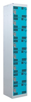 picture of QMP Tool Charging Locker - Perforated Door - Standard Plug - 8 Compartment - Light Blue - 1800H x 300W x 450D mm - [QM-BL1830458UPX]
