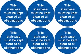 Picture of Safety Labels - This Staircase Must be Kept Clear Of All Obstructions (24 pack) 6 to Sheet - 75mm dia - Self Adhesive Vinyl - [IH-SL69-SAV]