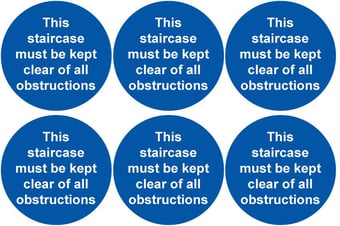 picture of Safety Labels - This Staircase Must be Kept Clear Of All Obstructions (24 pack) 6 to Sheet - 75mm dia - Self Adhesive Vinyl - [IH-SL69-SAV]