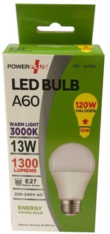 Picture of Power Plus - 13W - E27 Energy Saving A60 LED Bulb - 1300 Lumens - 3000k Warm Light - Pack of 12 - [PU-3478]
