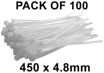 picture of Prosolve White Cable Ties - 450 x 4.8mm - Pack of 100 - [PV-PVCT450W]