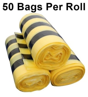 picture of Polyco Tiger Stripe Medium Duty Landfill Waste Sacks on a Roll - 90L - 50 Bags Per Roll - [BM-FAYB/5]