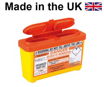 picture of SHARPSGUARD® Orange Lid 1 Ltr Web Sharps Bin BS7320:1990 - [DH-DD477WOL]