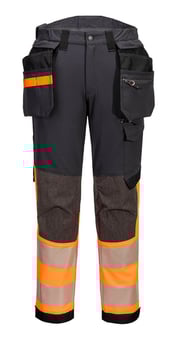 picture of Portwest EV442 - EV4 Hi-Vis Stretch Detachable Holster Trousers - Orange/Metal Grey - PW-EV442OMR