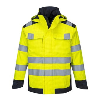 picture of Portwest - MV70 - Modaflame Rain Multi Norm Arc Jacket - Yellow/Navy  - PW-MV70YNR