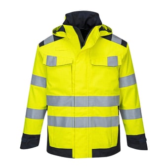 Picture of Portwest - MV70 - Modaflame Rain Multi Norm Arc Jacket - Yellow/Navy  - PW-MV70YNR