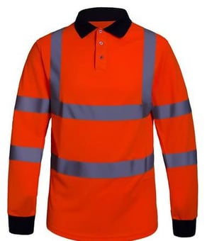 picture of Aqua Hi Vis Orange Long Sleeve Polo Shirt - FU-PS010