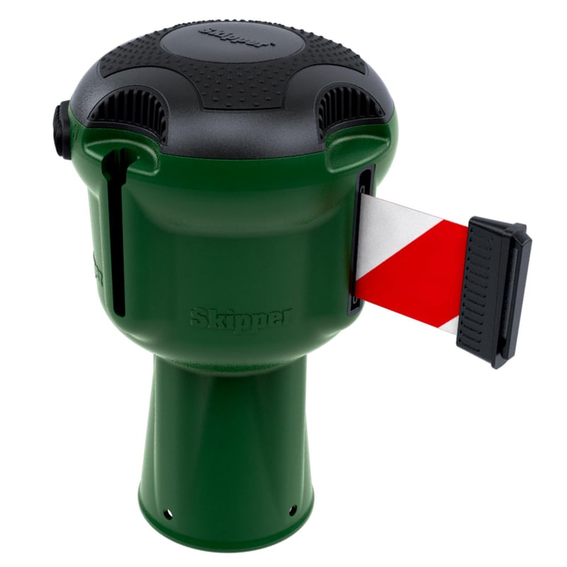 Skipper Main Unit - Green with Red White Tape - Retractable Barrier Tape Holder - with 9m Tape - [SK-001GR-RW] - (LP)