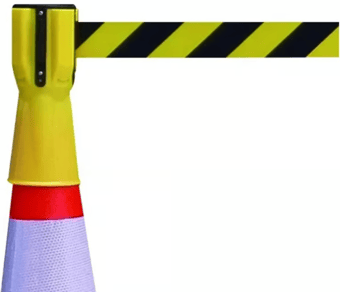 Picture of Way4Now - Traffic Safety Cone Topper Retractable Barrier Warning Yellow-Black Tape - Box Deal of 20 - [IH-SHU-DP-CH-Y] - (HP)