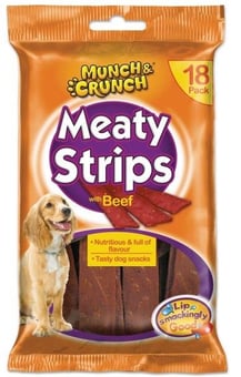 picture of Munch & Crunch Meaty Strips Beef Dog Treats 18 Pack - [PD-MC0077]