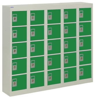 picture of QMP Wall-Mounted Personal Effects Locker - 25 Compartment - Green Doors - 940H x 1130W x 190D mm - [QM-LR941119WGXX]