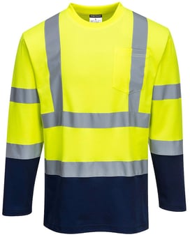 Picture of Portwest - Two-Tone Hi-Vis Long Sleeved Cotton Comfort T-Shirt - Yellow/Navy - PW-S280YNR