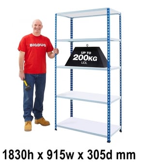 picture of BiG200 Blue & Galvanised Shelving 5 Levels - Melamine Shelves - 1830h x 915w x 305d mm - [BDU-B21809035BZM]