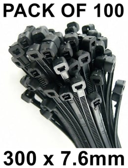 picture of Prosolve Black Cable Ties - 300 x 7.6mm - Pack of 100 - [PV-PVCT3076]