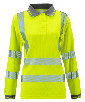 picture of Supertouch Ladies Jaya Birds Eye Long Sleeve Polo Hi Vis Yellow - ST-SHV-L30141