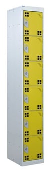 picture of QMP Tool Charging Locker - Perforated Door - RCD Plug - 6 Compartment - Yellow - 1800H x 300W x 450D mm - [QM-BR1830456YPX]