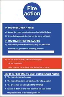 Picture of Fire Action Sign - 200 X 300Hmm - Rigid Plastic - [AS-FI64-RP]