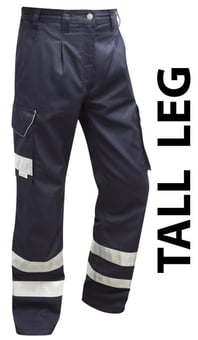 picture of Ilfracombe - Navy Blue Reflective Poly/Cotton Cargo Trouser - Tall Leg - LE-CT02-NV-T