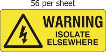 Picture of Warning Isolate elsewhere - SAV (49 x 20mm, sheet of 56 labels) - SCXO-CI-3004