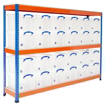 picture of BiG400 Racking - 1677h x 2440w x 455d mm - 3 Levels - Blue & Orange - 24 x 35L Really Useful Boxes - [BDU-RUBK06CBO]