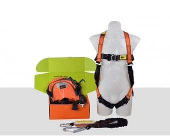 Picture of ARESTA Scaffolder Kit 5 - Double Point Harness - EEZE-KLICK Buckle - Elasticated Webbing Lanyard - Backpack - EN361 EN354 - [XE-AK-S06]
