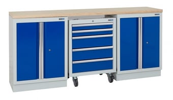 picture of BiGDUG 2041mm Wide Workbench - 1x Roll Cabinet - 2x 2 Door Cupboard - Multiplex Worktop - [BDU-TGC1R1GBM] - (LP)