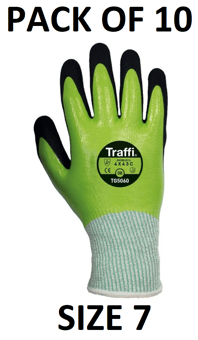 picture of TraffiGlove TG5060 Safe To Go X-Dura Nitrile Fully Coated Waterproof Gloves - Size 7 - Pack of 10 - TS-TG5060-7X10 - (AMZPK2)