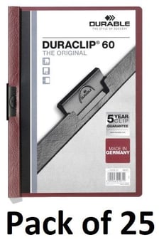 picture of Durable - DURACLIP® 60 Clip Folder - A4 - Dark Red - Pack of 25 - [DL-220931]