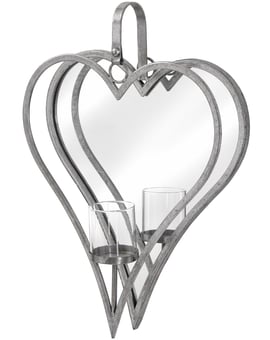 Picture of Hill Interiors Large Antique Silver Mirrored Heart Candle Holder - [PRMH-HI-18303]