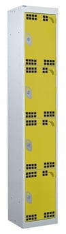 picture of QMP Tool Charging Locker - Perforated Door - RCD Plug - 4 Compartment - Yellow - 1800H x 450W x 450D mm - [QM-BR1845454YPX]