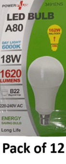 picture of Power Plus - 18W - B22 Energy Saving A80 LED Bulb - 1620 Lumens - 6000k Day Light - Pack of 12 - [PU-3491]